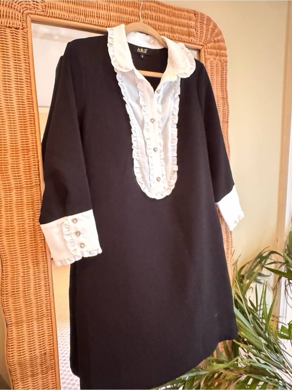 ABS - Black Dress with White Ruffle Collar and Cuffs